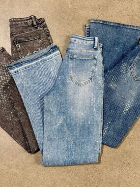SET of 3 rhinestone sparkle high waited fun Jeans Denim
